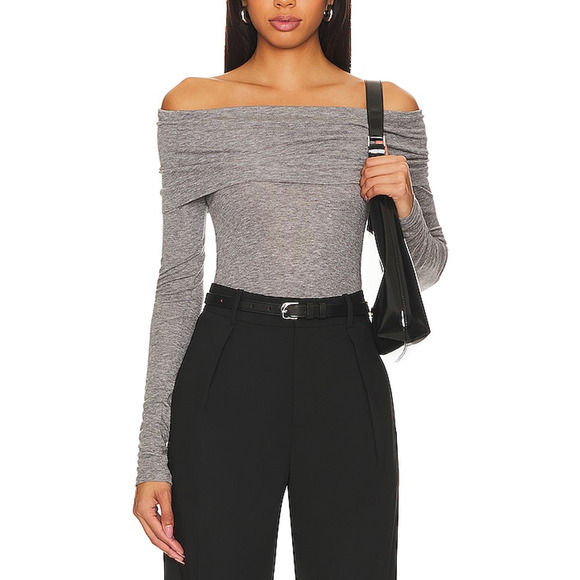 Rue Sophie 'Triomphe' Grey Off Shoulder Top Size S - Picture 1 of 5